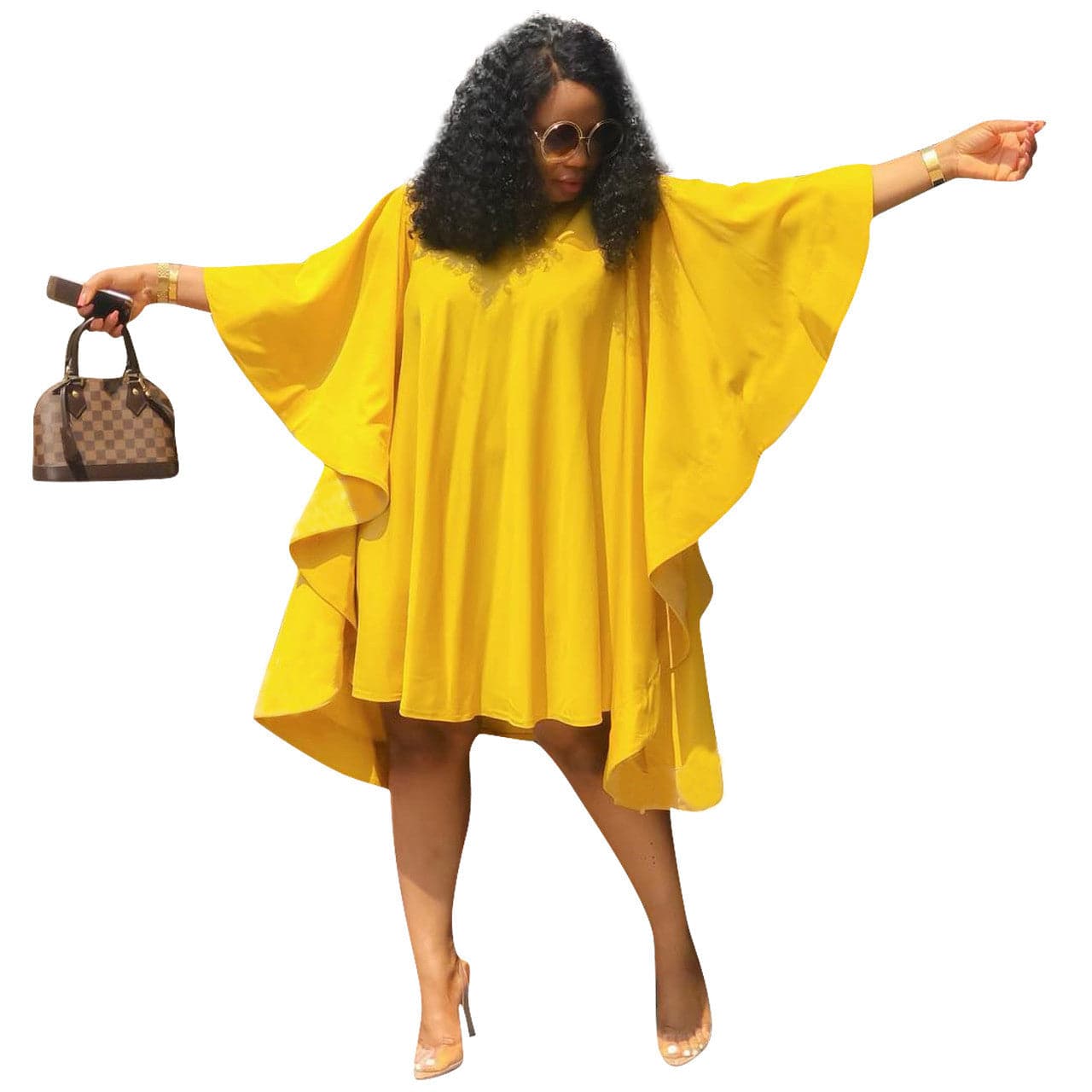 Women's Pleated Long Sleeve Flowy Loose Fit Midi Dress - Clothing Personality