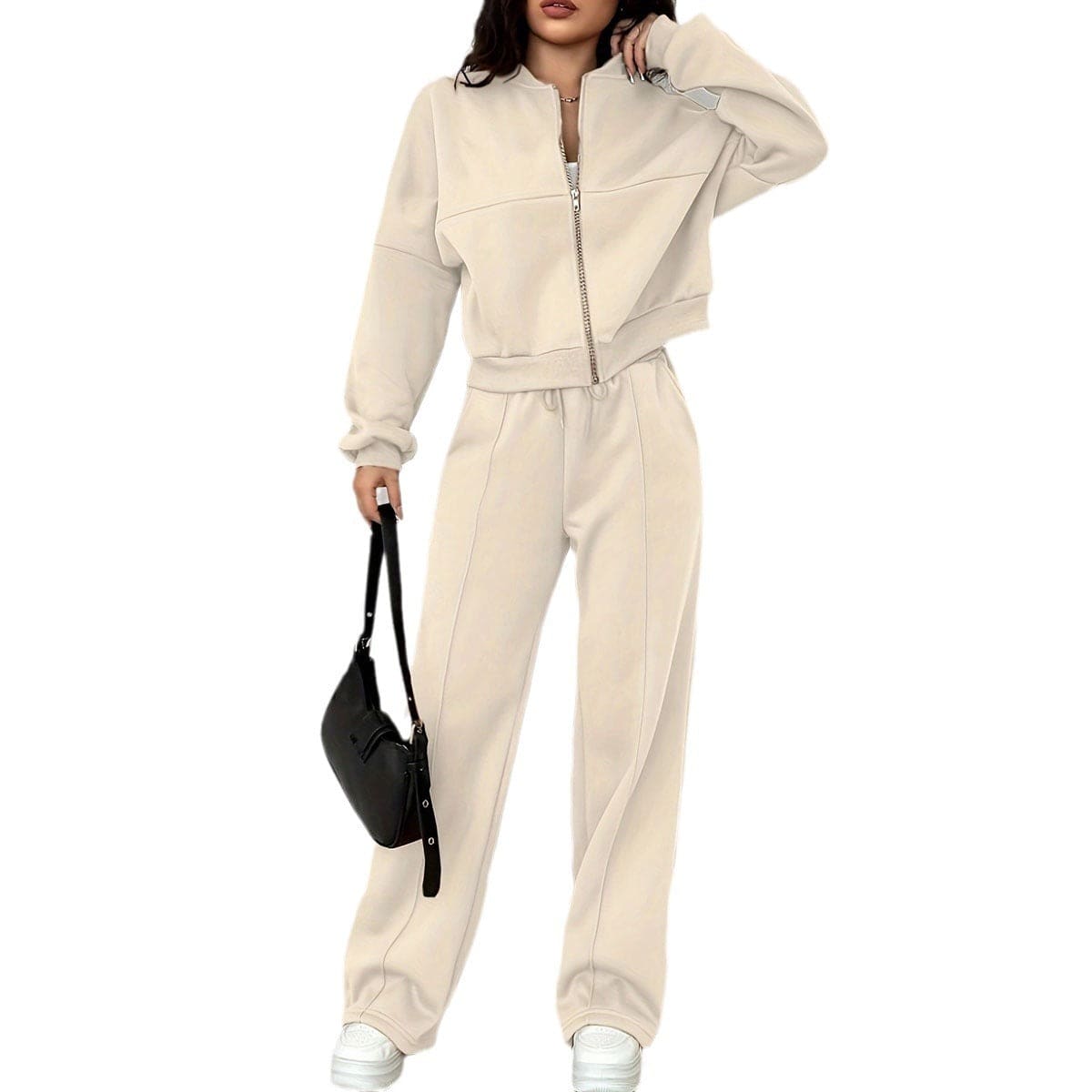 Casual Sports Suit Cardigan Sweater Wide Leg Sweatpants For Women - Clothing Personality