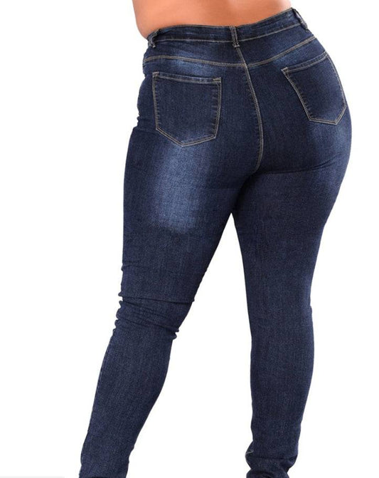 Women's Fashion Plus Size Dark Wash Stretchy Denim Pants women Size S-7xl - Clothing Personality