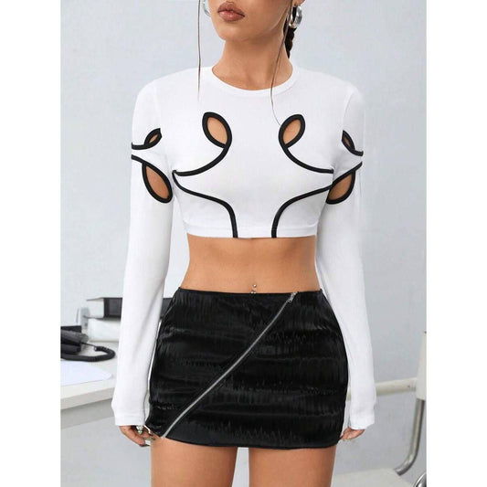 Women's Long Sleeve T-shirt Stitching Hollow - Clothing Personality