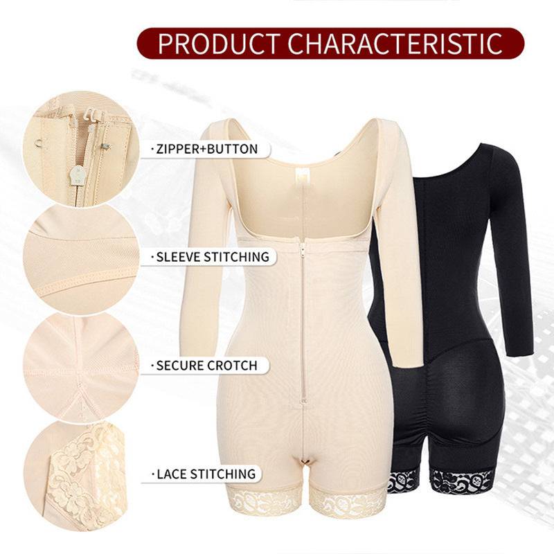 Plus-size Breasted Shapebody Onesie High Waist Long Sleeve Shorts - Clothing Personality