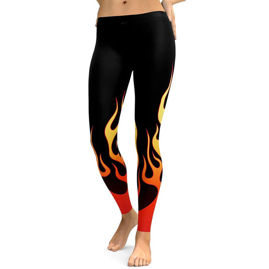 Gradient Flame Print Ladies Breathable Sports Yoga Leggings - Clothing Personality