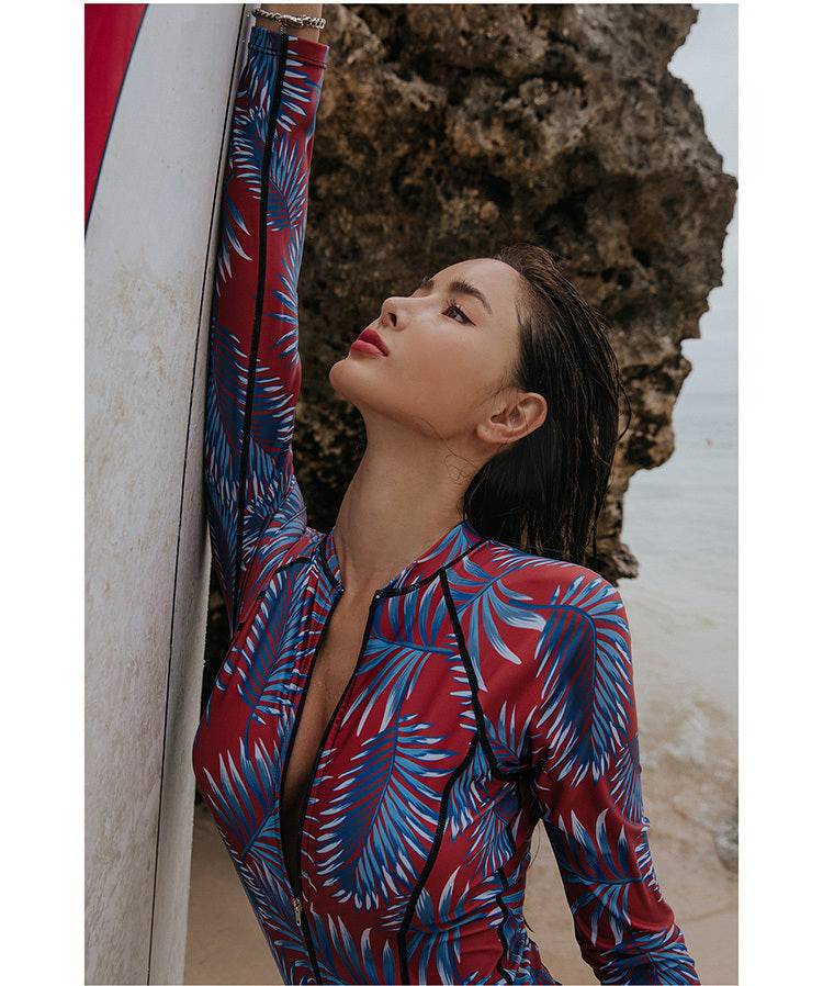 Women's Printed Multi-Color Long Sleeve Sunscreen Swimsuit - Clothing Personality