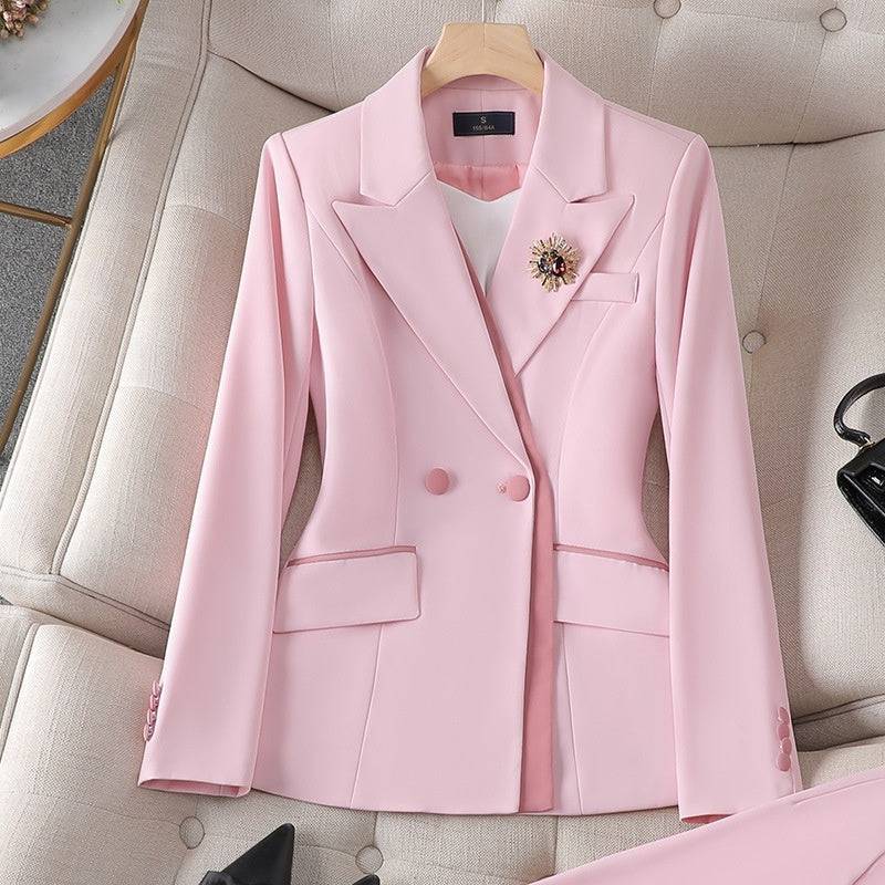 Women's Pink Creme Off-White Blazer Pants Set Two-piece Business Suit Easter Church Outfit Office Work Business Attire - Clothing Personality
