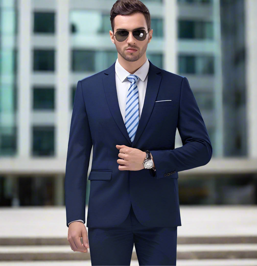 Men's Slim Fit Solid Color Minimalist Blazer Pants Business Suit - Clothing Personality