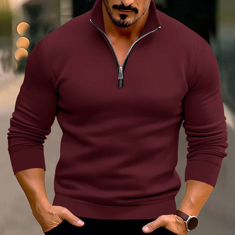 Men's Casual Solid Color Long-sleeved T-shirt Top - Clothing Personality
