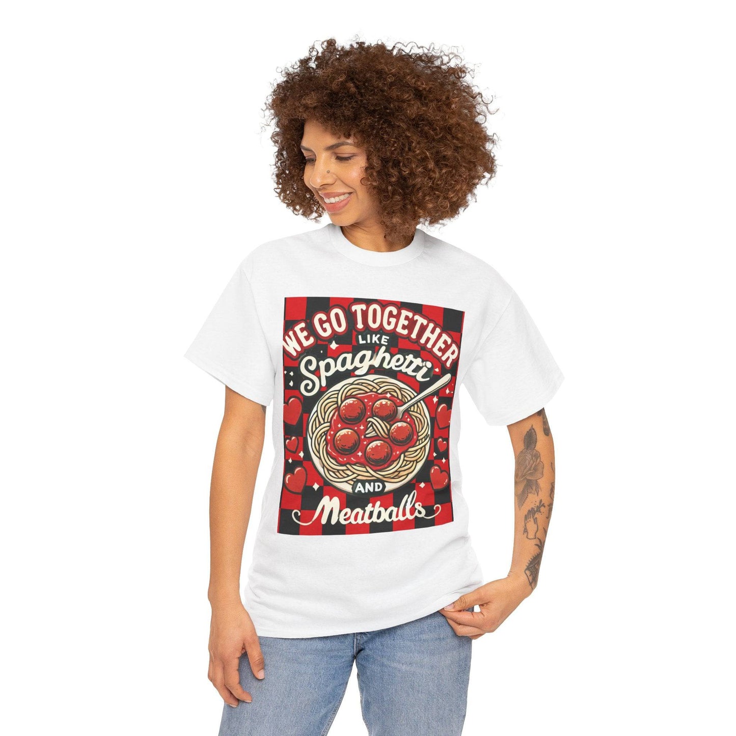 Perfect Pair: Spaghetti and Meatballs Graphic Tee - Cute Foodie T-Shirt for Couples - Clothing Personality
