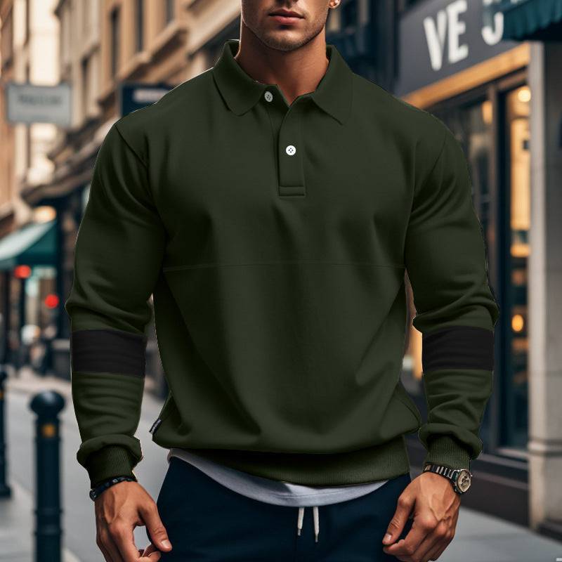 Fashion Long-sleeved Lapel Polo Shirt With Button Men's Loose Casual Sports Top Fall Spring Clothing - Clothing Personality