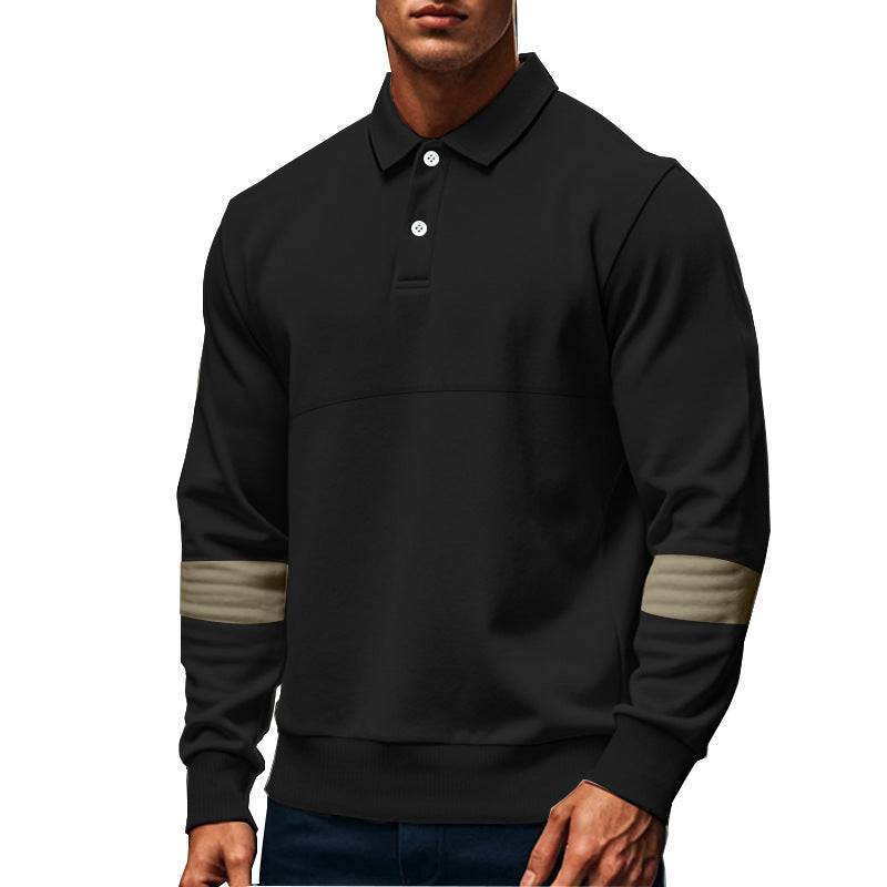 Fashion Long-sleeved Lapel Polo Shirt With Button Men's Loose Casual Sports Top Fall Spring Clothing - Clothing Personality