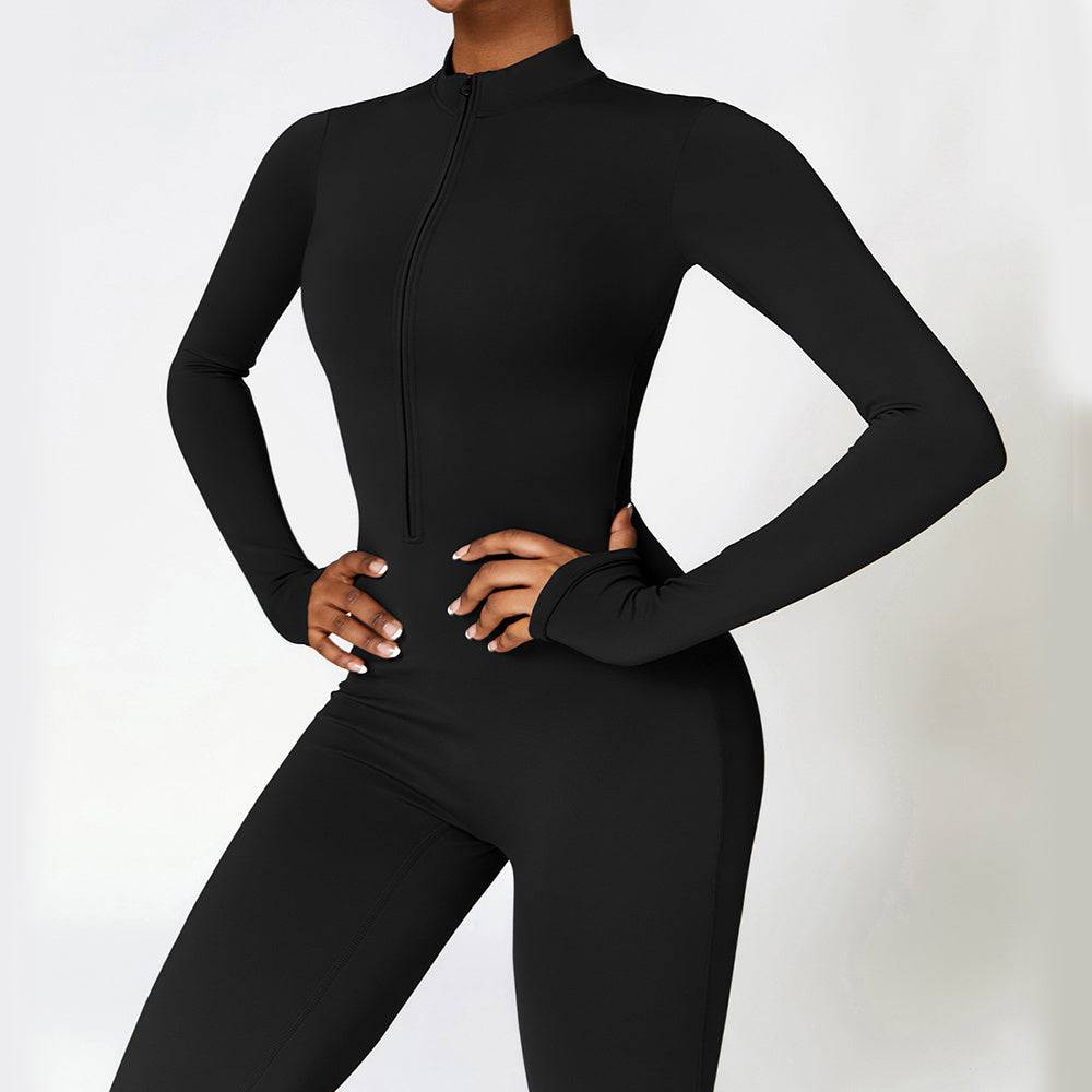 Warm Zipper Long-sleeved Jumpsuit Yoga Fitness Sports Pants Breathable Bodysuit Women's Clothing - Clothing Personality