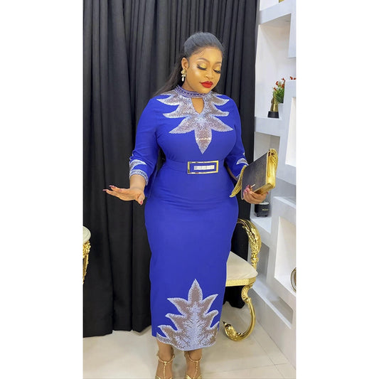 Women's Plus Size Mid-sleeve Beaded Rhinestone Party Dress - Clothing Personality