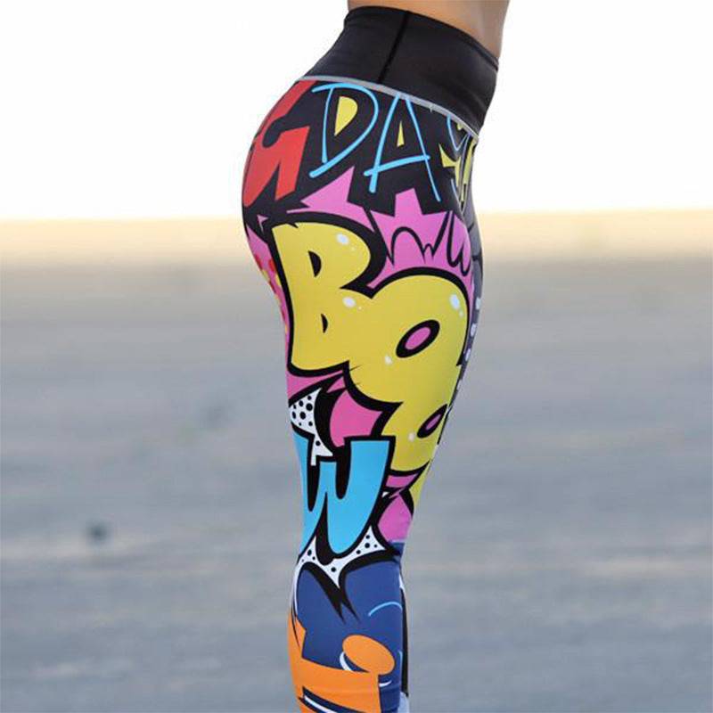 Yoga Fitness Leggings Women Pants Fitness Slim Tights Gym Running Sports Clothing Multicolor Graffiti Streetwear Trendy