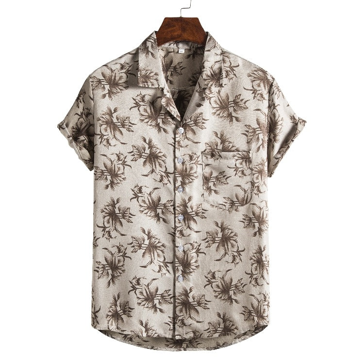 Men Short Sleeved Beach Hawaii Shirts Floral Print New Printed Shirt - Clothing Personality