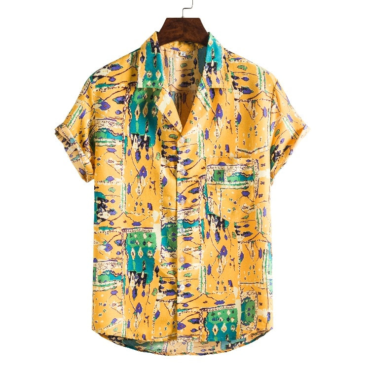 Men Short Sleeved Beach Hawaii Shirts Floral Print New Printed Shirt - Clothing Personality