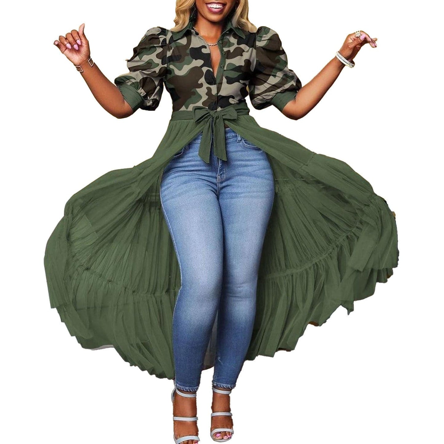 Women's Fashion Blouse Dress Women Nightclub Mesh Split Skirt - Clothing Personality