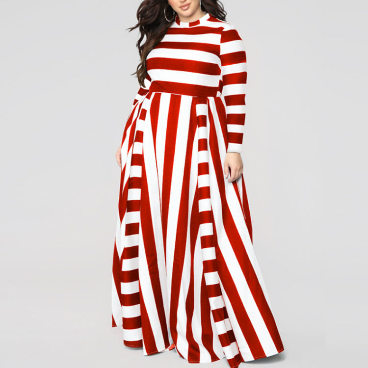 Women's Flowy Dress Plus Size Striped A-line Dress - Clothing Personality
