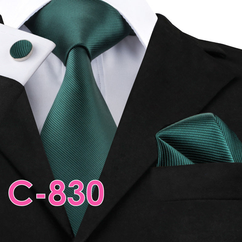 Solid Silk Men's Ties Neck Tie Set For Men Suits Tie Handkerchief Pocket Square - Clothing Personality