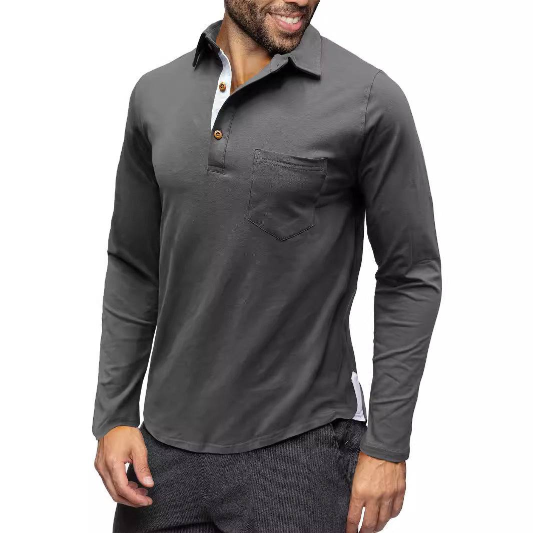 Retro Lapels T-shirt Men's Long-sleeved Top - Clothing Personality