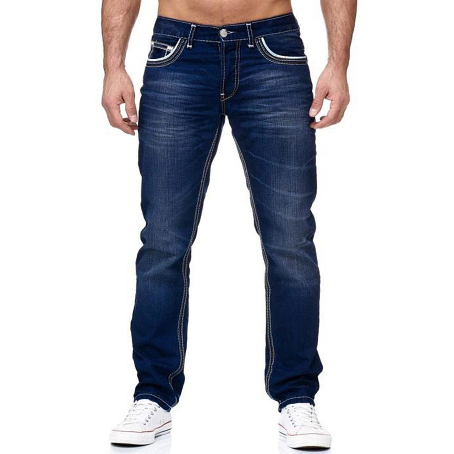 Men Jeans With Pockets Straight Pants Business Casual Daily Streetwear Trousers Men's Clothing - Clothing Personality