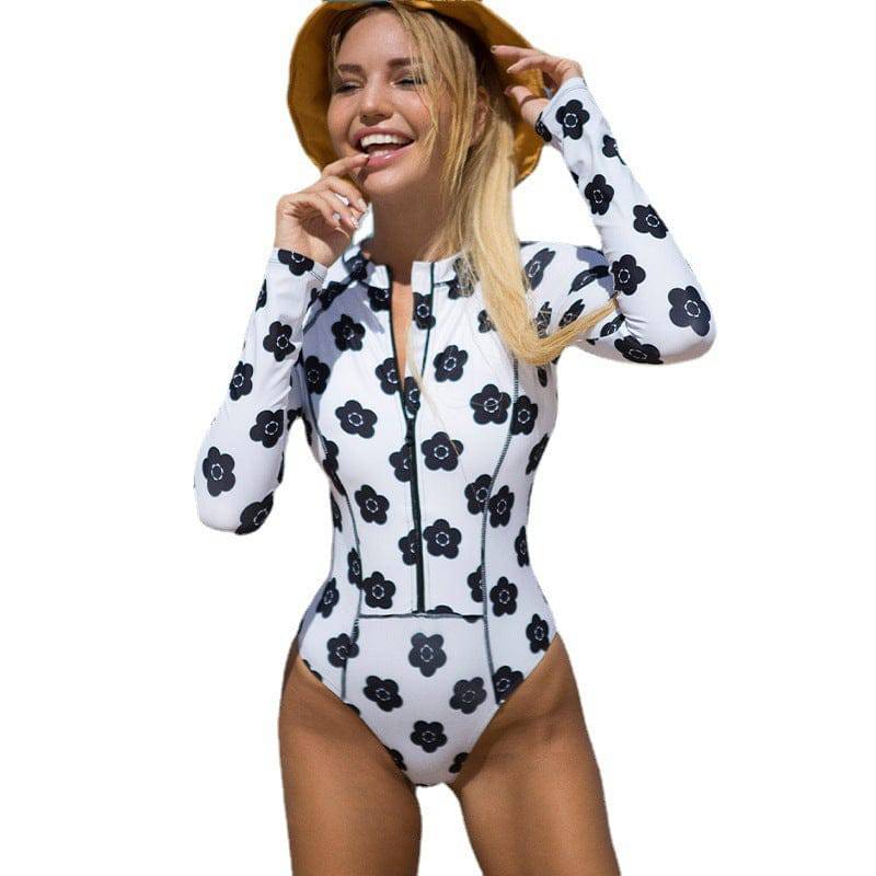 Women's Long Sleeve Printed Sun Protection One Piece Swimsuit - Clothing Personality
