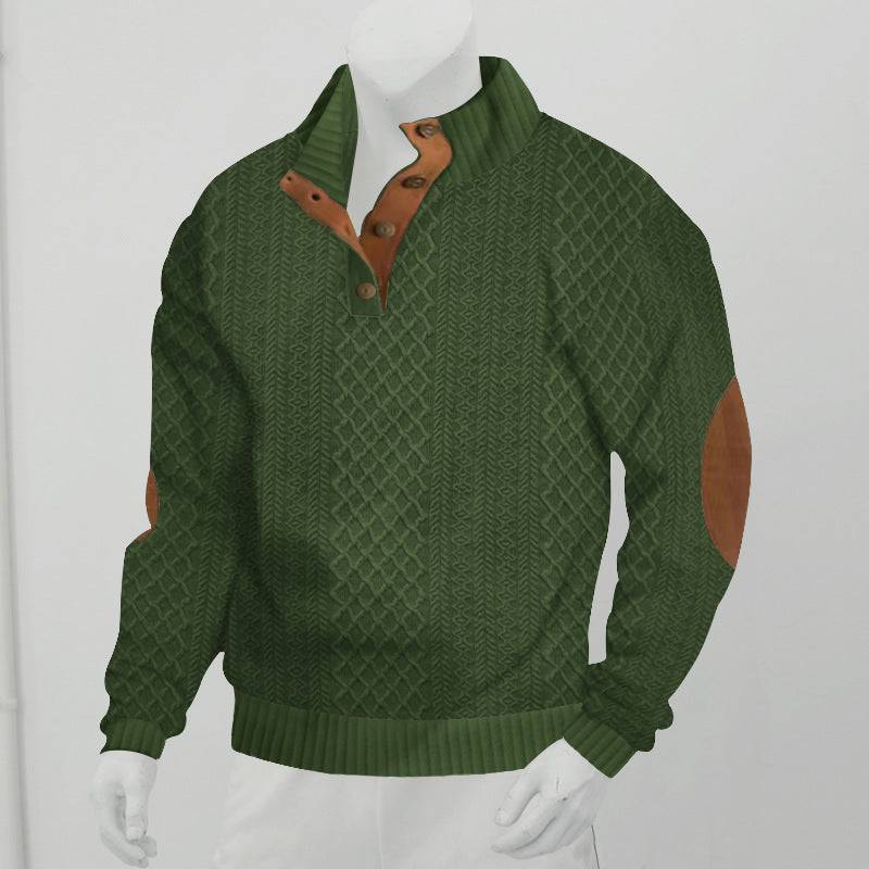 Men's Stand Collar Sweatshirt Long Sleeve Jacquard Knitted Pullover Sweater - Clothing Personality