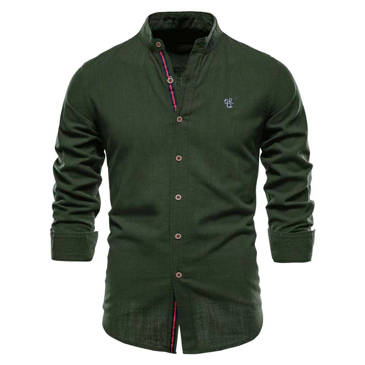 Men's Cotton And Linen Casual Fashion Solid Color Long Sleeve Henley Shirt - Clothing Personality