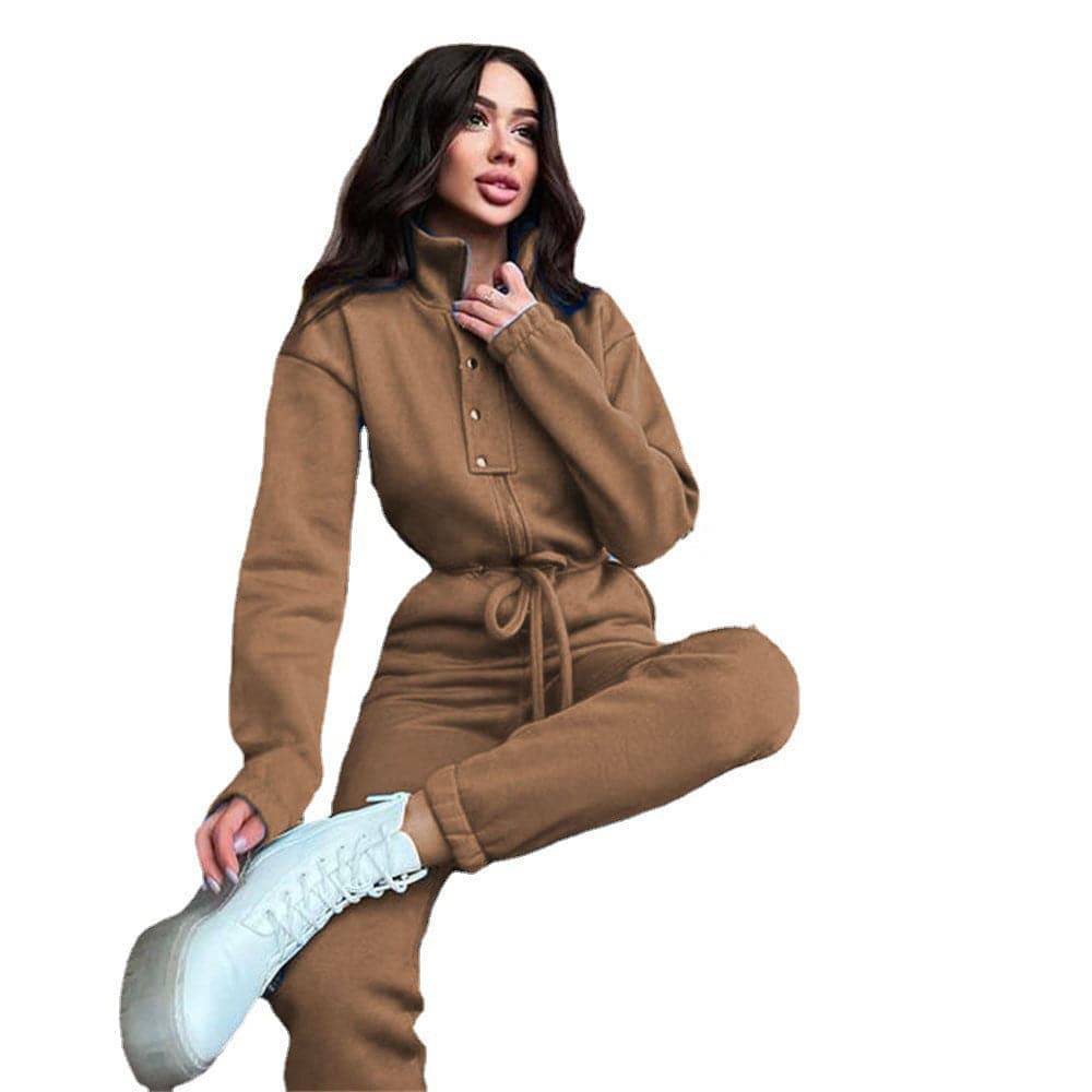 Stand-up Collar Cinched European And American Leisure Jumpsuit - Clothing Personality