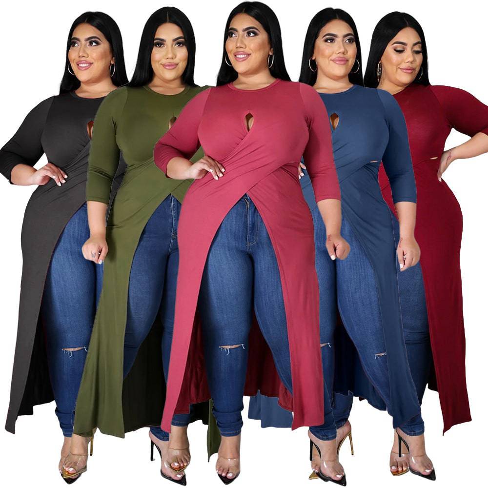 Plus Size Women's Split Dress Top - Clothing Personality