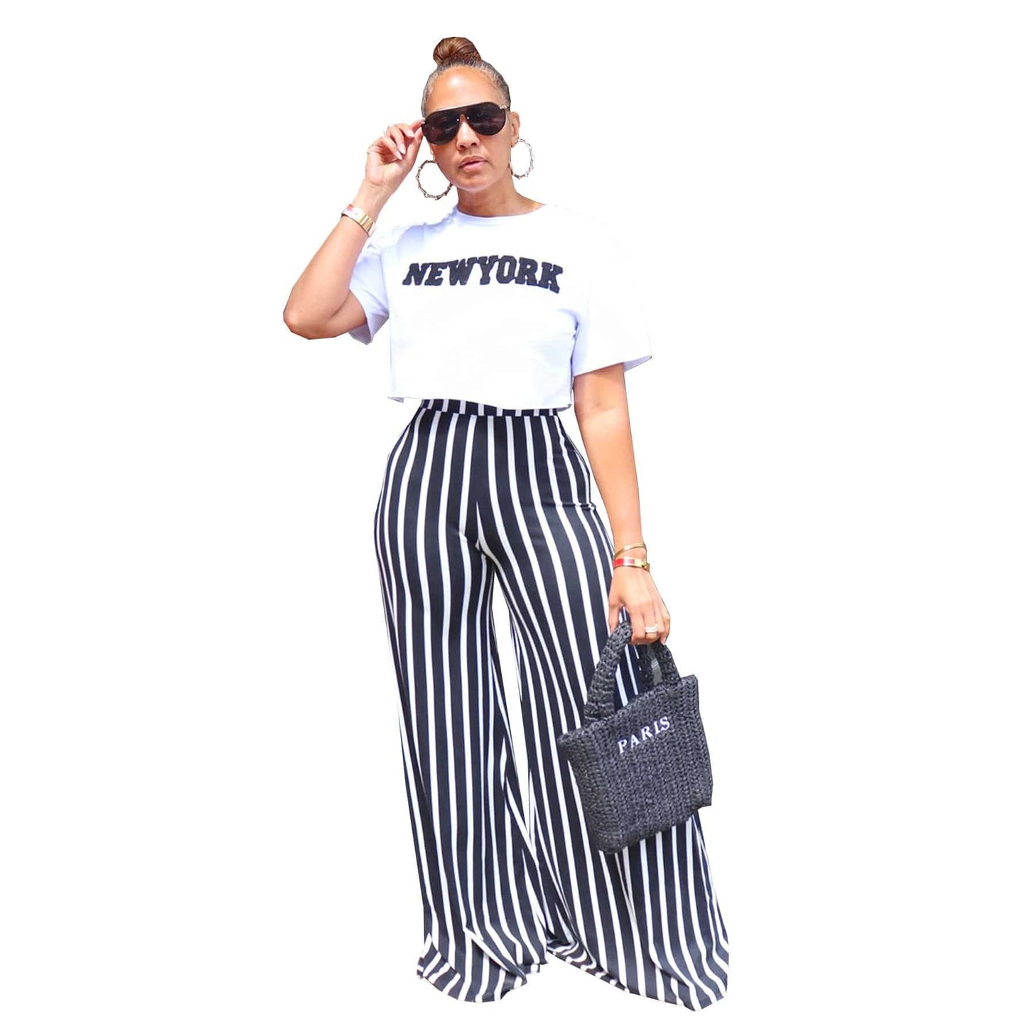 Fashion Casual Women's Striped Wide Leg Pants Summer - Clothing Personality