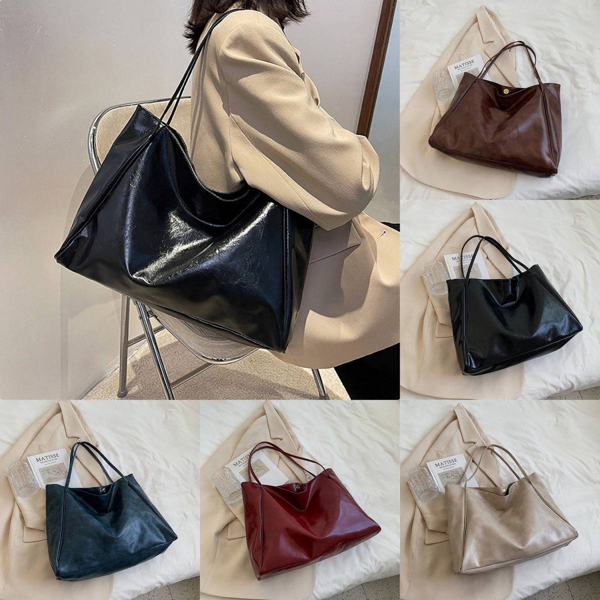 Vintage Women's Tote Bag Athletic Casual Fashion Large Capacity Leather Shoulder Bag Shopper Harajuku Simple Handbag - Clothing Personality