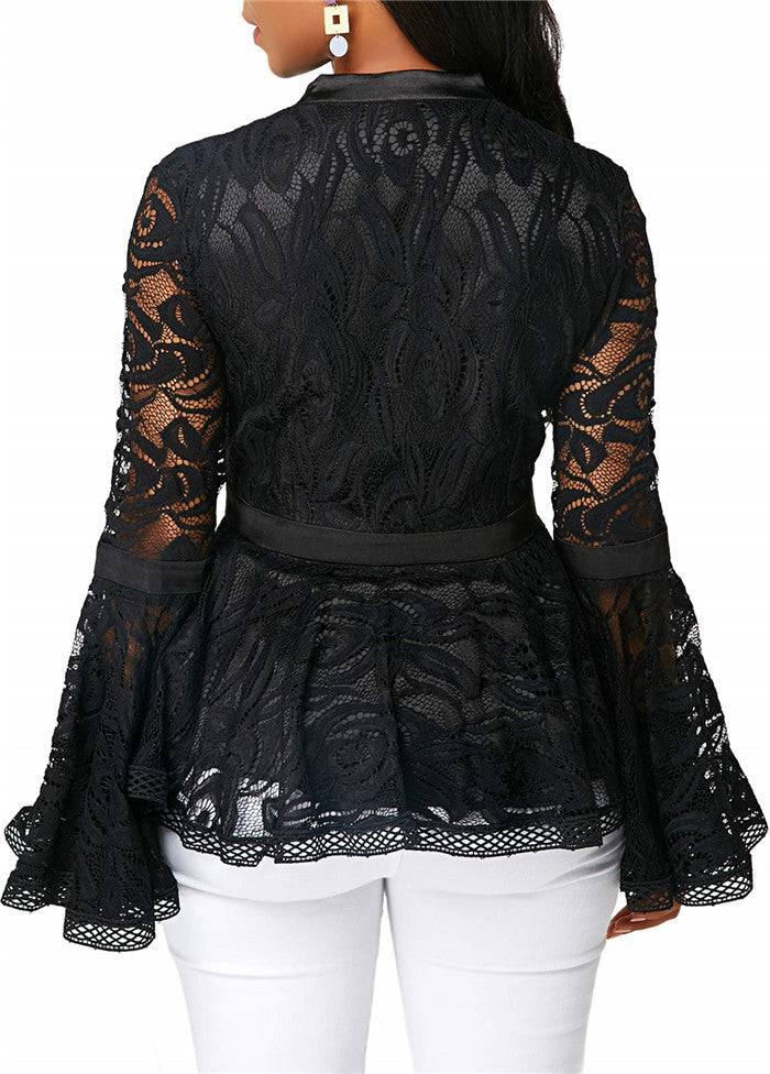 Women's Lace Blouse Long Sleeve Tops Casual Lady Clothes - Clothing Personality