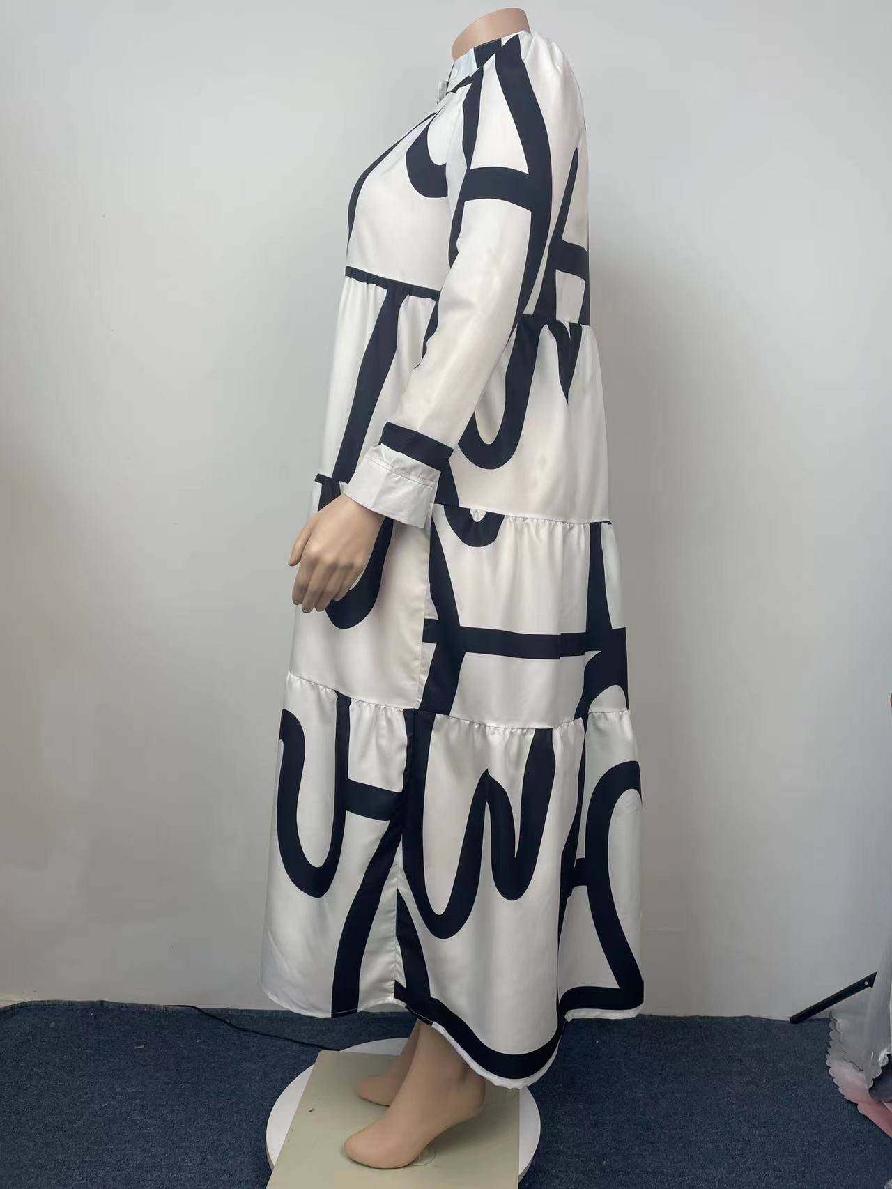Ladies Printed Commuter Panel Shirt Plus Size Dress - Clothing Personality