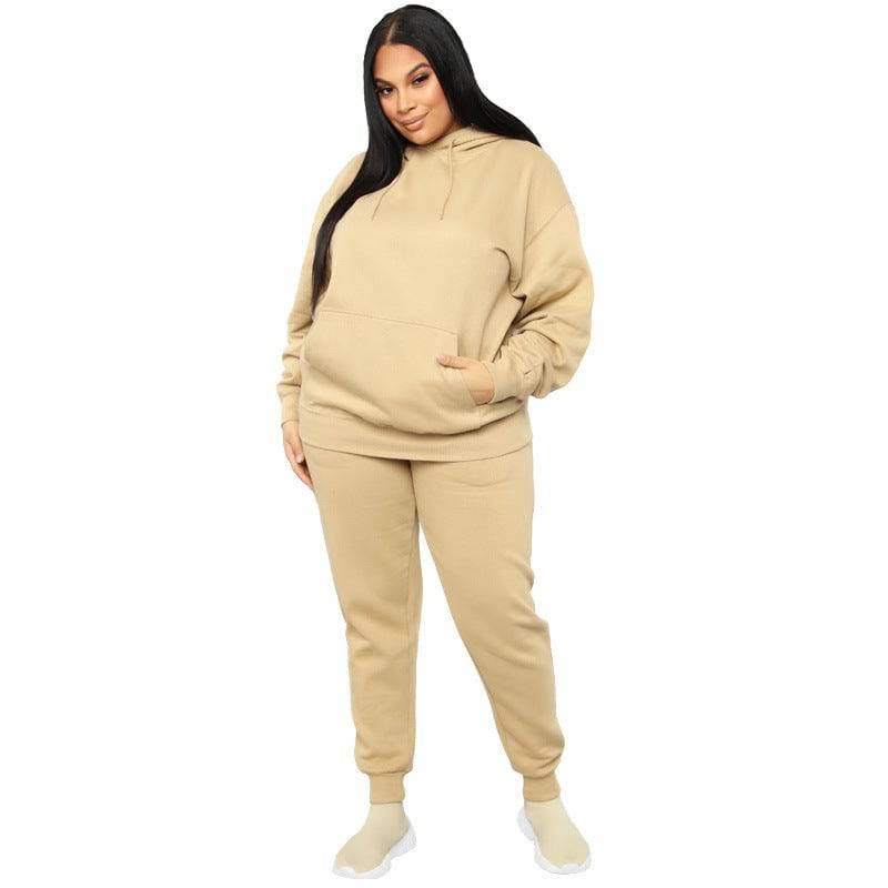 Loose And Casual Solid Color Hooded Long-sleeved Sweater Suit Plus Size - Clothing Personality