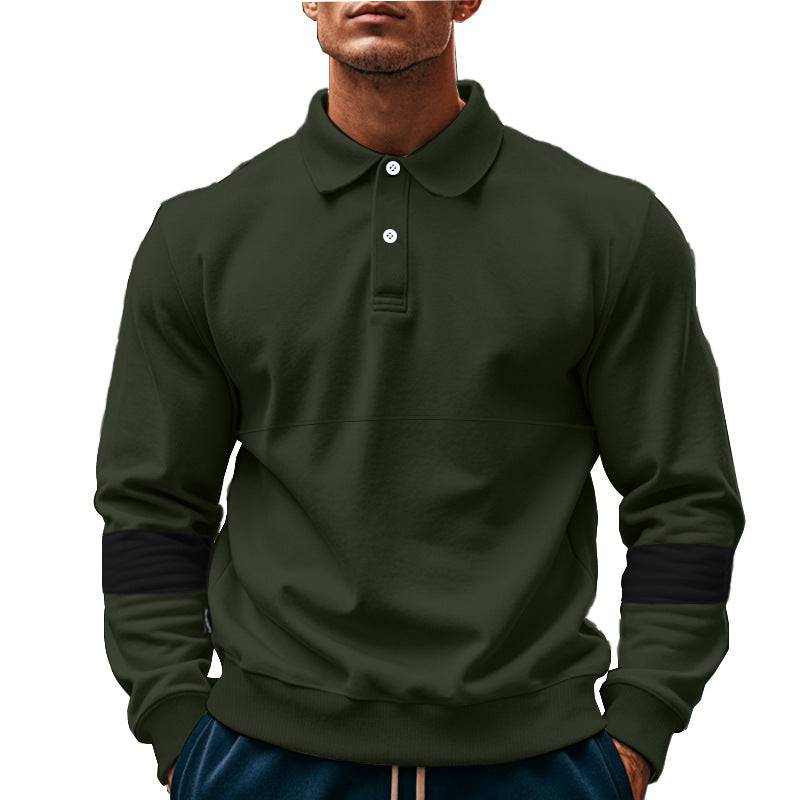 Fashion Long-sleeved Lapel Polo Shirt With Button Men's Loose Casual Sports Top Fall Spring Clothing - Clothing Personality
