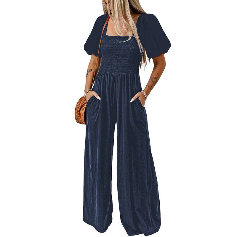 Women's Square Collar Short Sleeve Jumpsuit - Clothing Personality