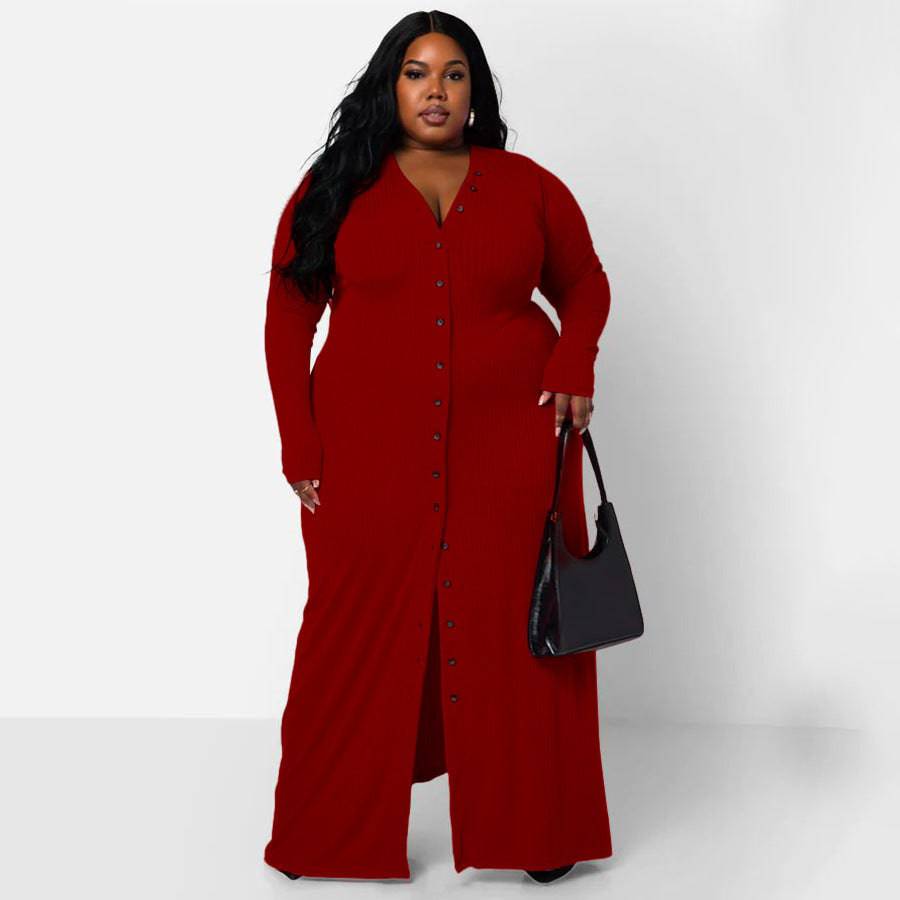 Plus Size Women's Sunken Stripe Split Dress - Clothing Personality
