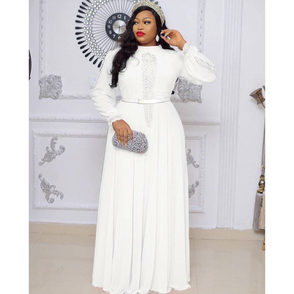 Solid Color Plus Size Long Sleeve Big Hem Chiffon Dress - Clothing Personality