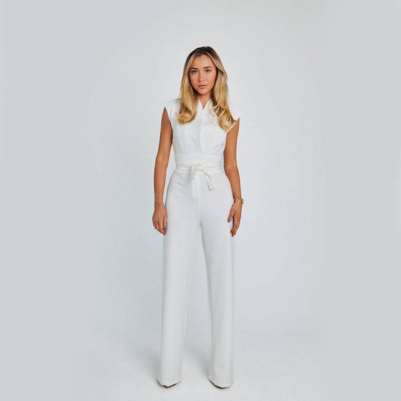 Fashion Elegant Long Sleeveless Jumpsuit Summer V-neck Casual Wide Leg Long Overalls Clothing For Women - Clothing Personality