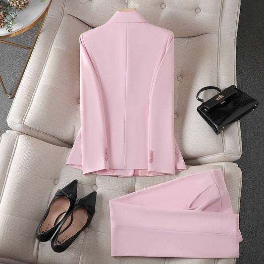 Women's Pink Creme Off-White Blazer Pants Set Two-piece Business Suit Easter Church Outfit Office Work Business Attire - Clothing Personality