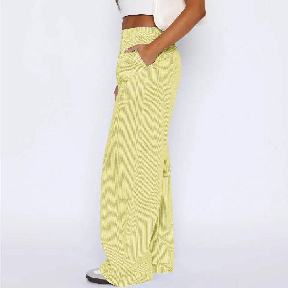Women's Fashion Casual Striped Trousers Striped Printed Wide Leg Trousers Yellow