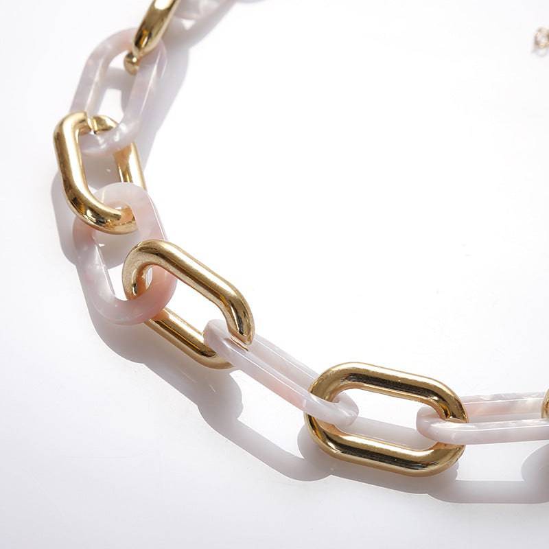 Acetate Acrylic Metal Buckle Stitching Leopard Print Plate Short Necklace - Clothing Personality