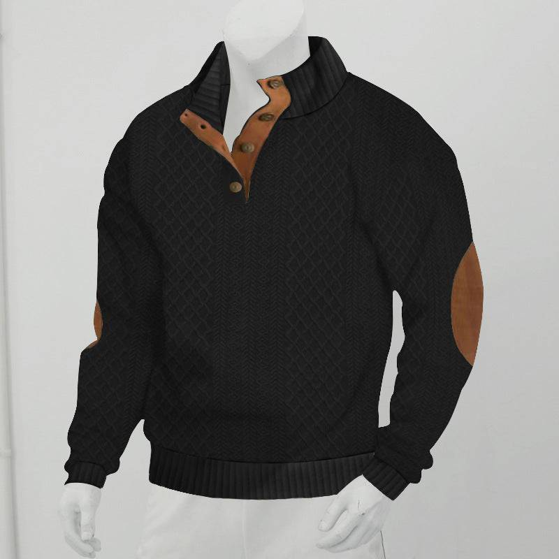 Men's Stand Collar Sweatshirt Long Sleeve Jacquard Knitted Pullover Sweater - Clothing Personality