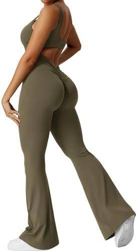 Women Sleeveless Flare Jumpsuits Fitness Yoga Long Pants - Clothing Personality