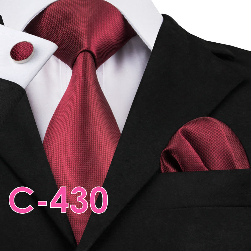 Solid Silk Men's Ties Neck Tie Set For Men Suits Tie Handkerchief Pocket Square - Clothing Personality