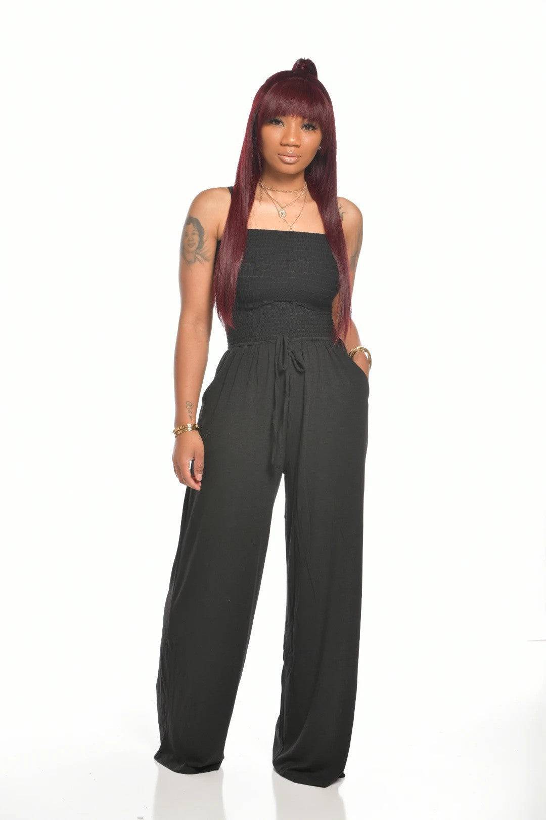 Women's Clothing Casual Square Shoulder Chest-wrapped Wide-leg Jumpsuit - Clothing Personality