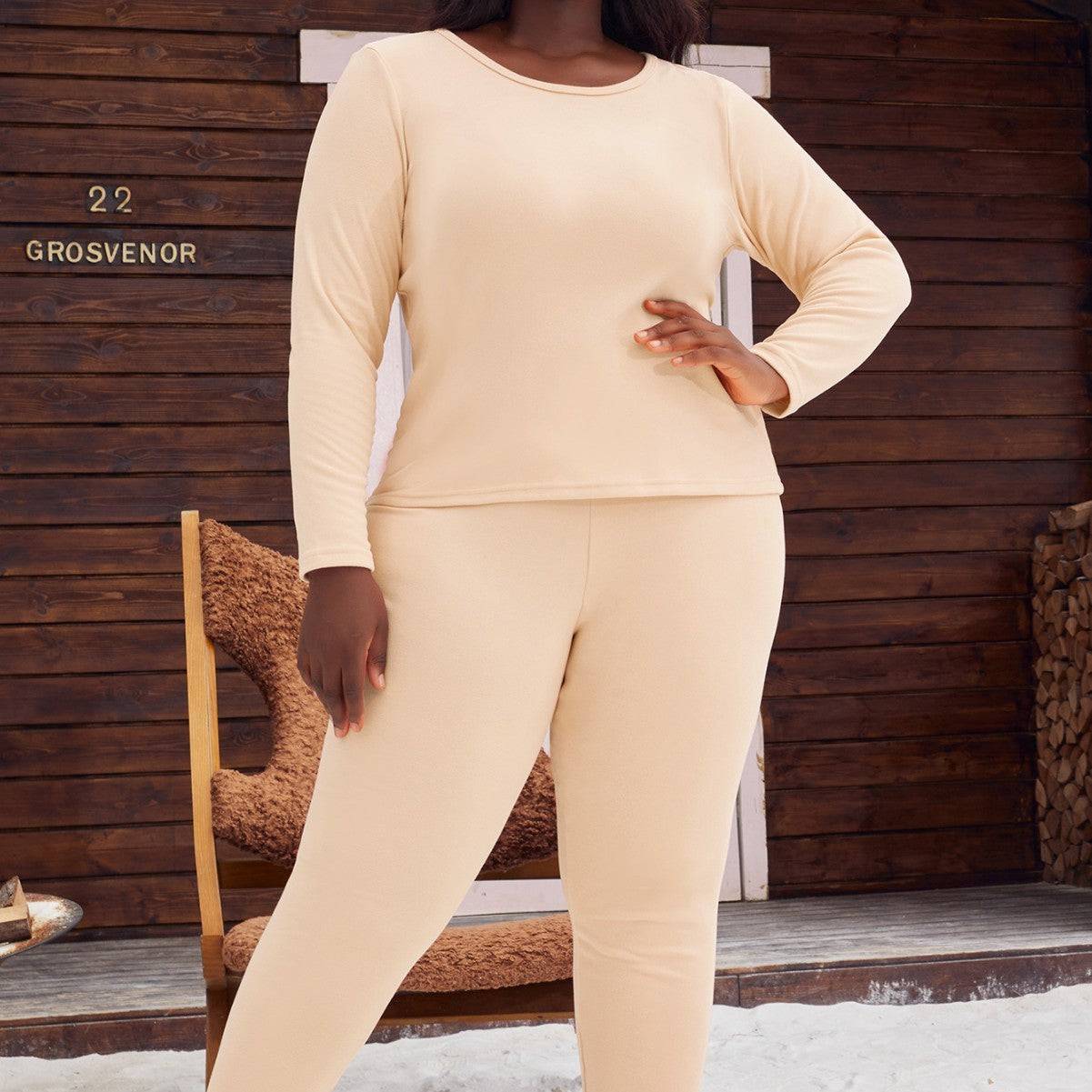 Plus Size Pajamas Women's Round Neck Long Sleeve Shorts - Clothing Personality