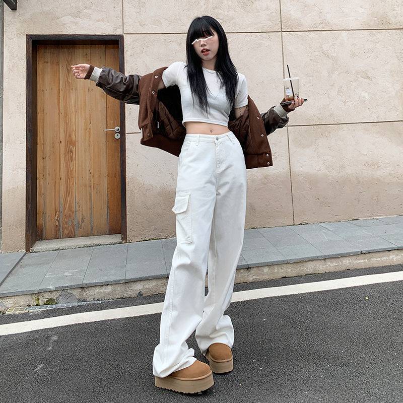 Women's Light White Barrel Leg Mom Jeans Women's Spring New Casual - Clothing Personality