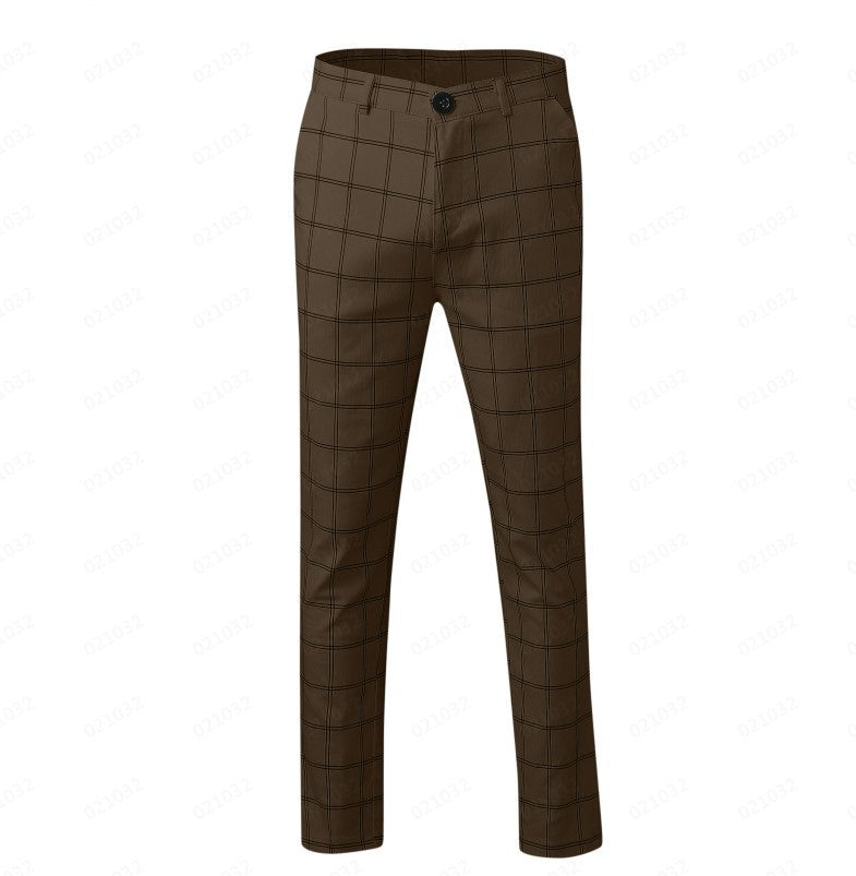 Spring And Autumn Slim Fit Men's Business Casual Pants Long Pants 3D Plaid - Clothing Personality