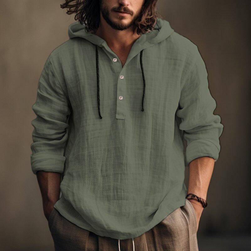 Men's New Wish Cotton Linen Shirt Hooded Top Sweater Long Sleeve Hooded Casual Daily Clothing - Clothing Personality