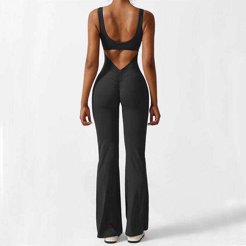 Women Sleeveless Flare Jumpsuits Fitness Yoga Long Pants - Clothing Personality